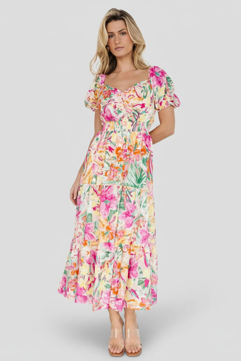 Denzel Puff Sleeve Midi Dress | Multi Floral Main image