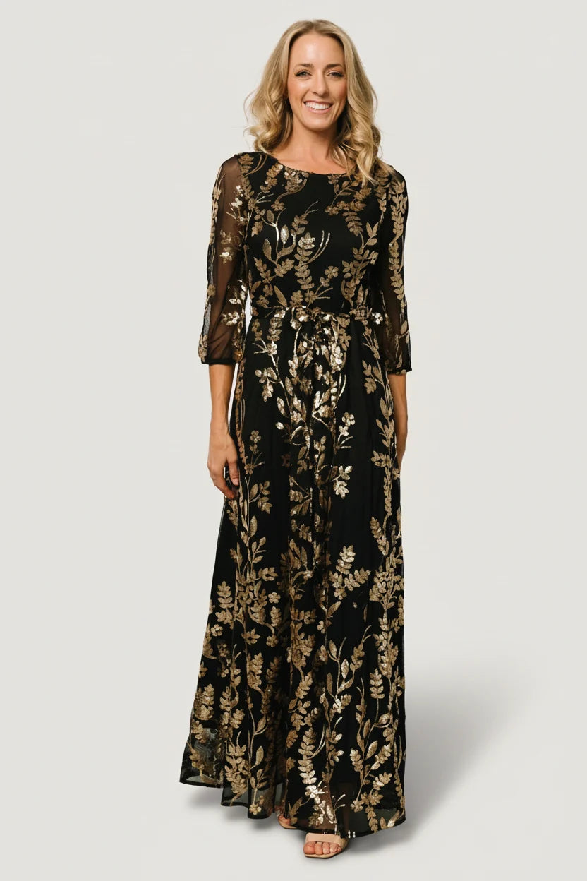 Destiny Sequin Maxi Dress | Black + Gold Main image