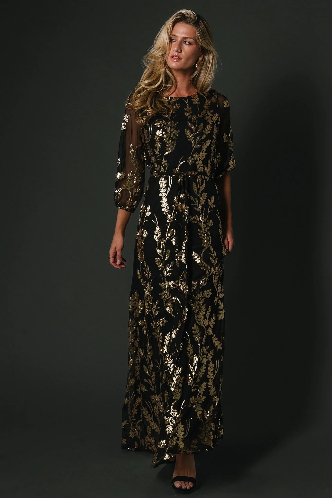 Destiny Sequin Maxi Dress | Black + Gold Secondary image