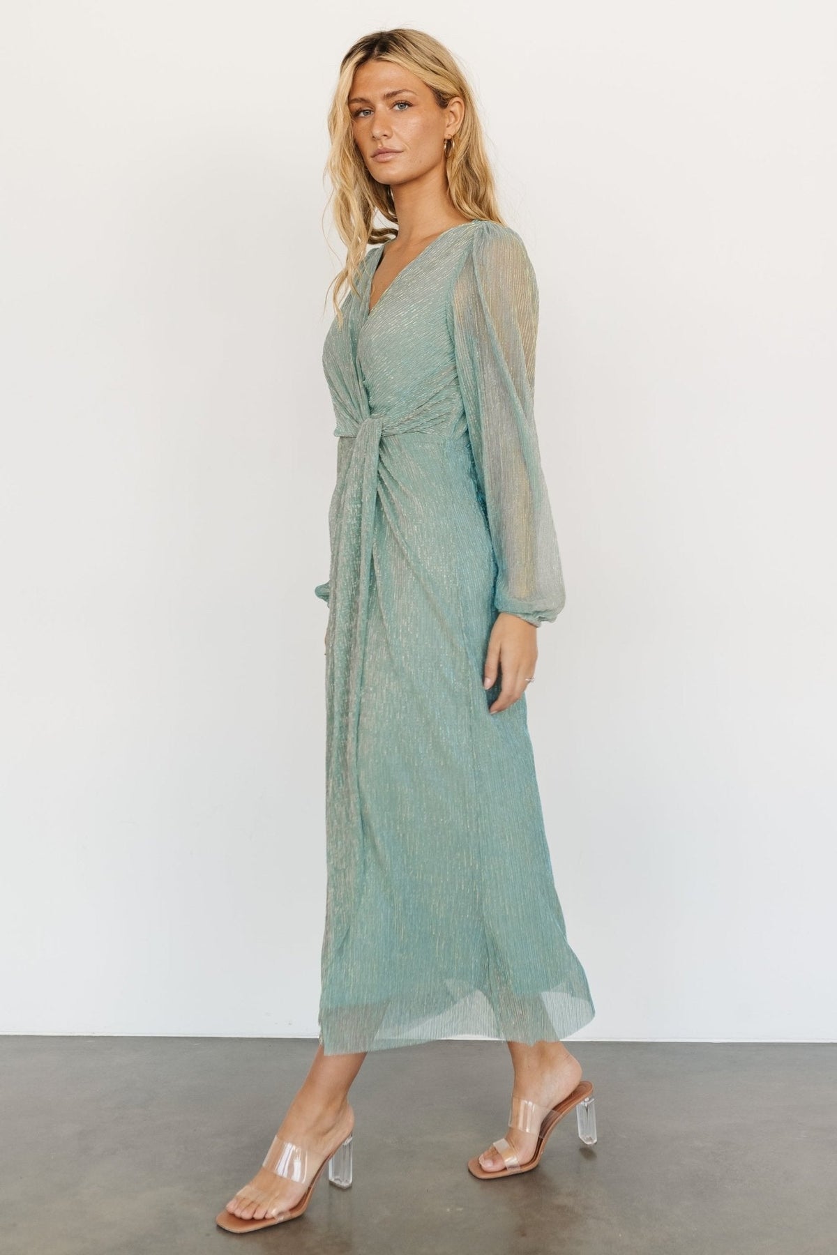 Devlyn Pleated Dress | Blue Sage Shimmer