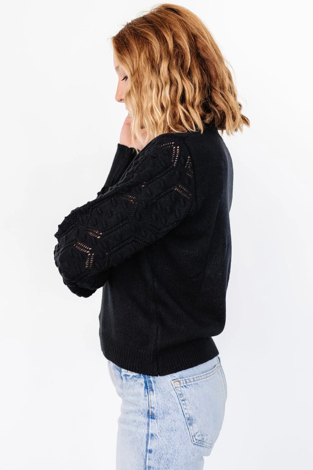 Devri Pointelle Sweater | Black