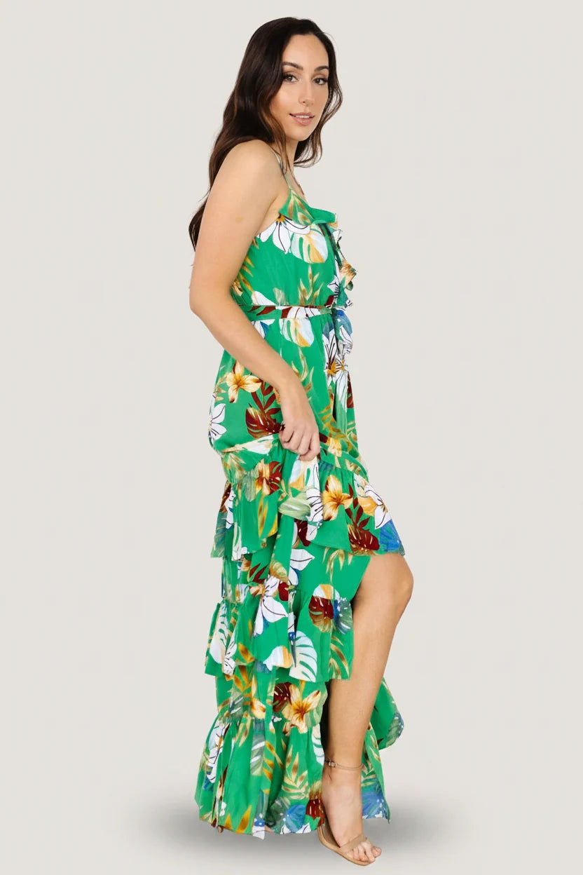 Dolores Ruffle Maxi Dress | Green Multi