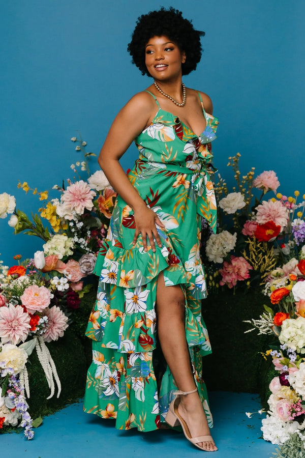 Dolores Ruffle Maxi Dress | Green Multi