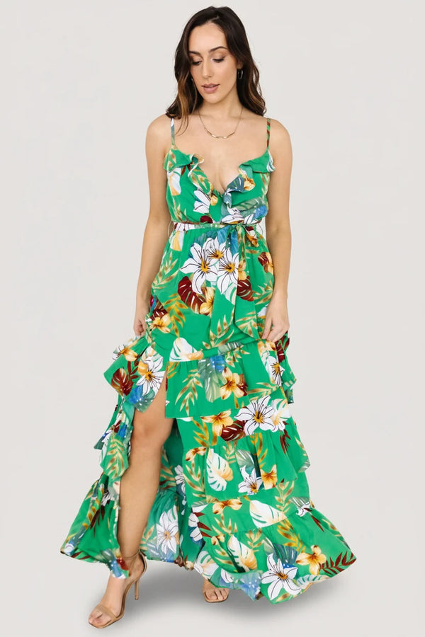 Dolores Ruffle Maxi Dress | Green Multi