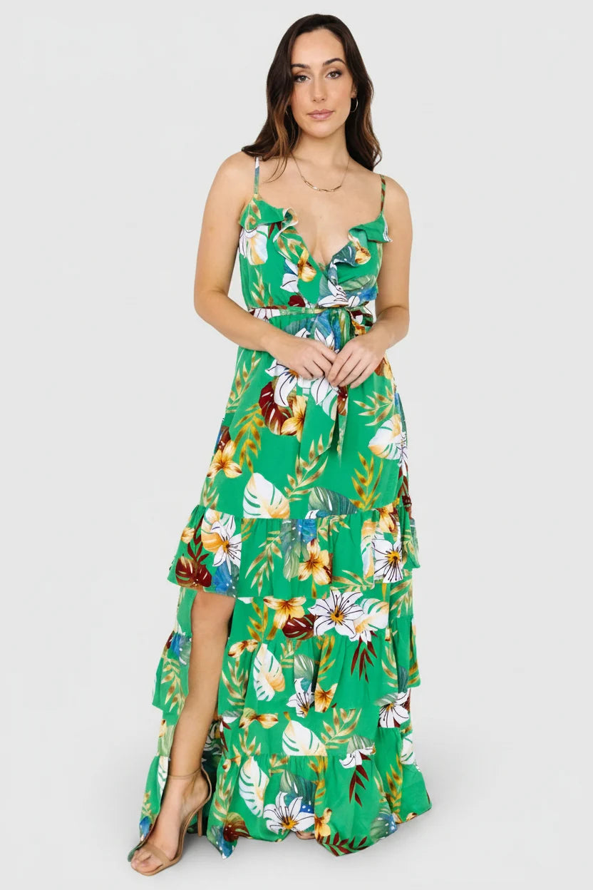 Dolores Ruffle Maxi Dress | Green Multi Main image