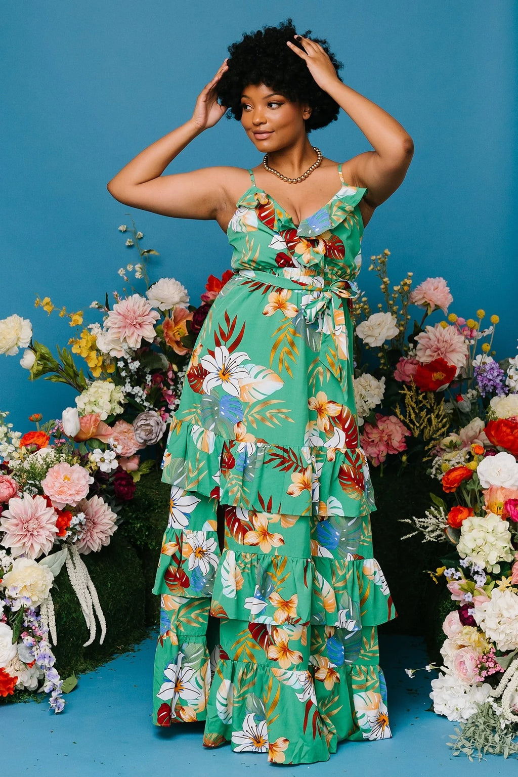 Dolores Ruffle Maxi Dress | Green Multi