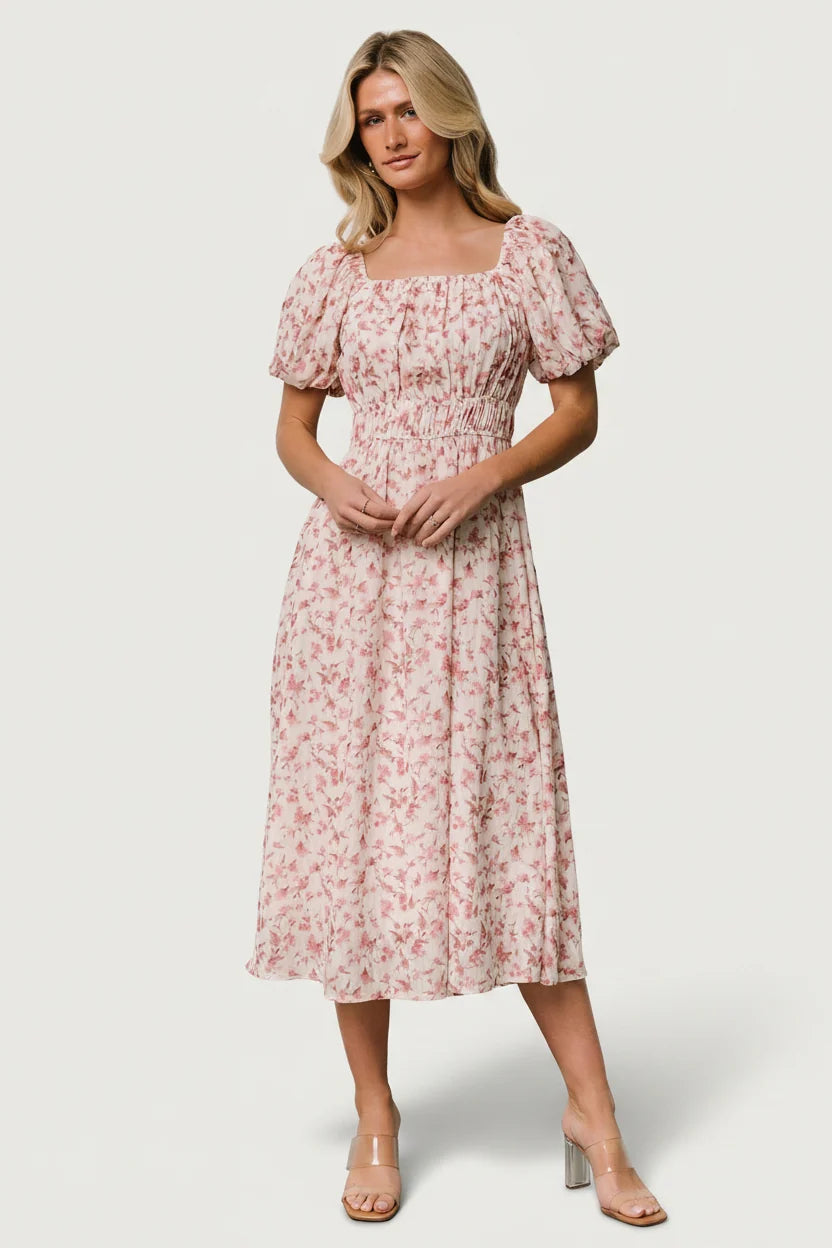 Dorine Midi Dress | Ivory + Blush Floral Main image