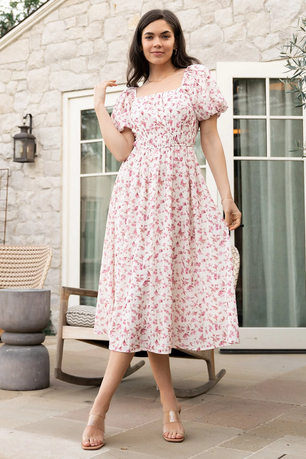 Dorine Midi Dress | Ivory + Blush Floral