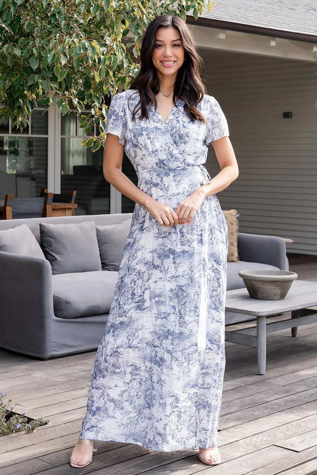 Dulce Wrap Maxi Dress | White + Blue Print