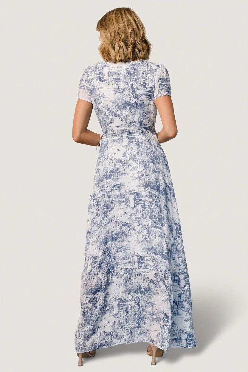 Dulce Wrap Maxi Dress | White + Blue Print