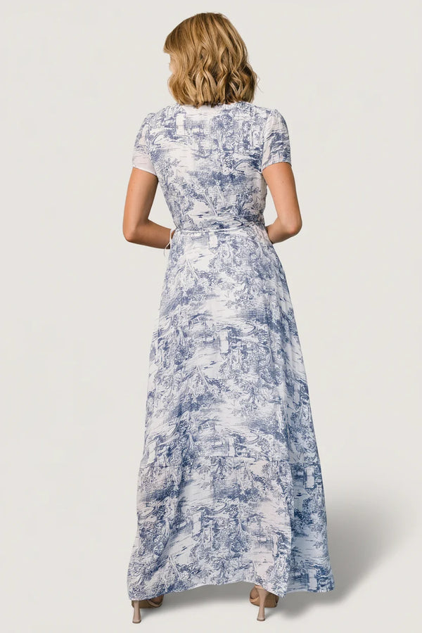 Dulce Wrap Maxi Dress | White + Blue Print