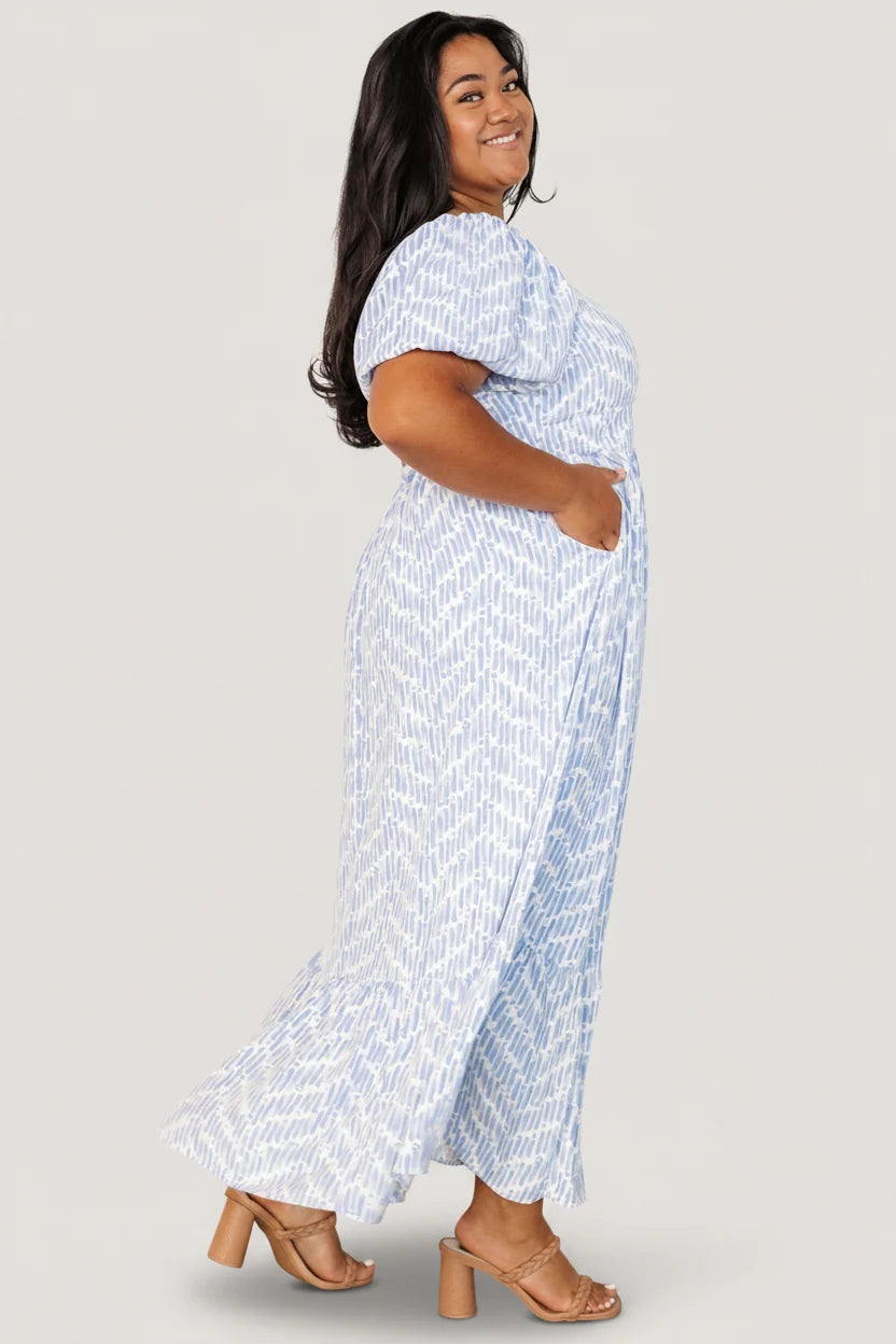 Durban Maxi Dress | Dusty Blue Print