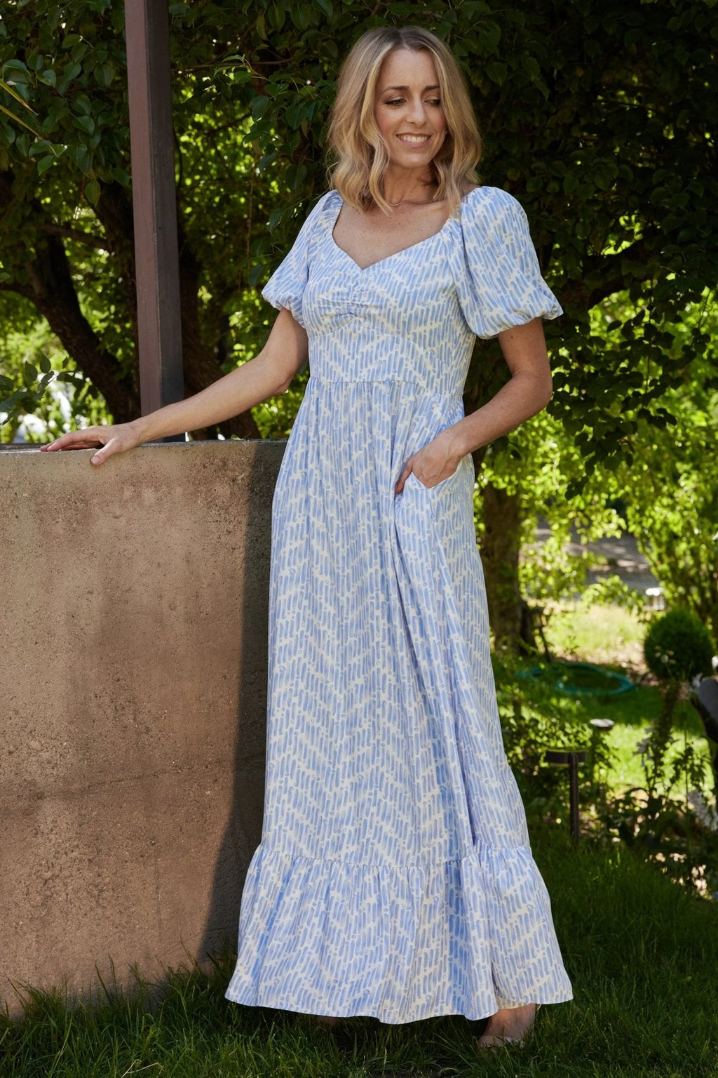 Durban Maxi Dress | Dusty Blue Print