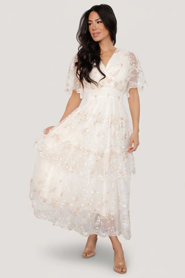 Eleanor Embroidered Midi Dress | Cream Floral