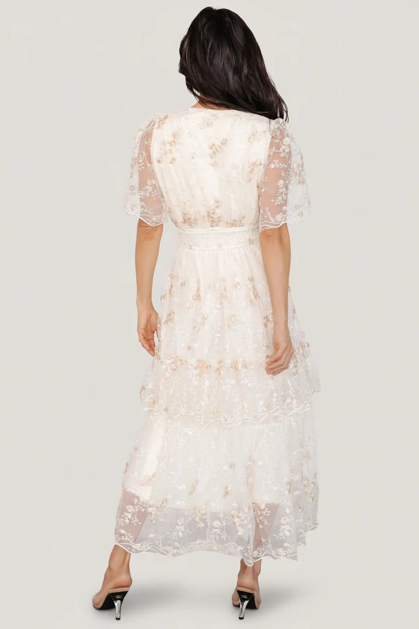 Eleanor Embroidered Midi Dress | Cream Floral