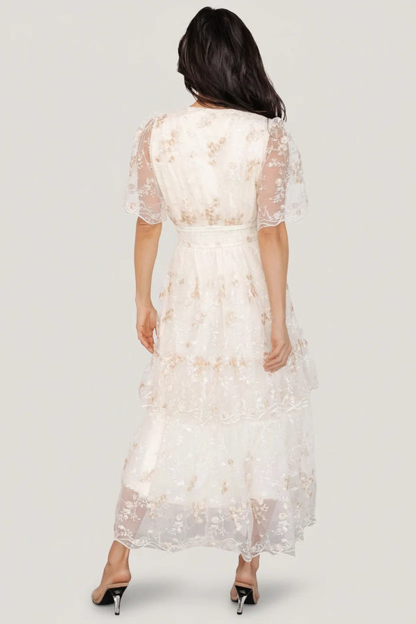 Eleanor Embroidered Midi Dress | Cream Floral