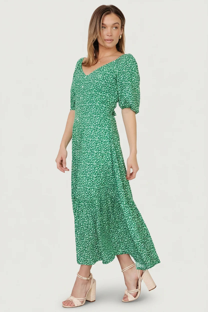 Elisabeth Button Dress | Green Floral