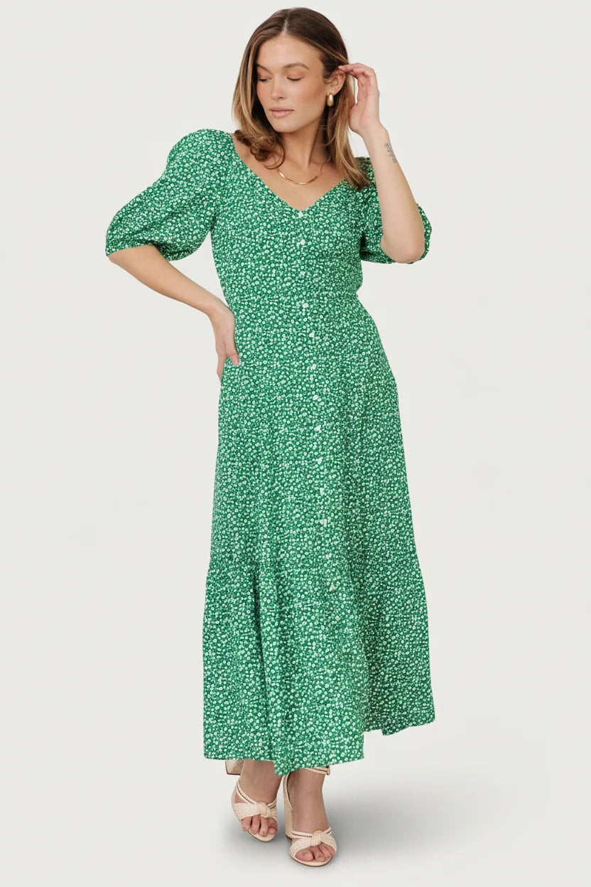 Elisabeth Button Dress | Green Floral Main image