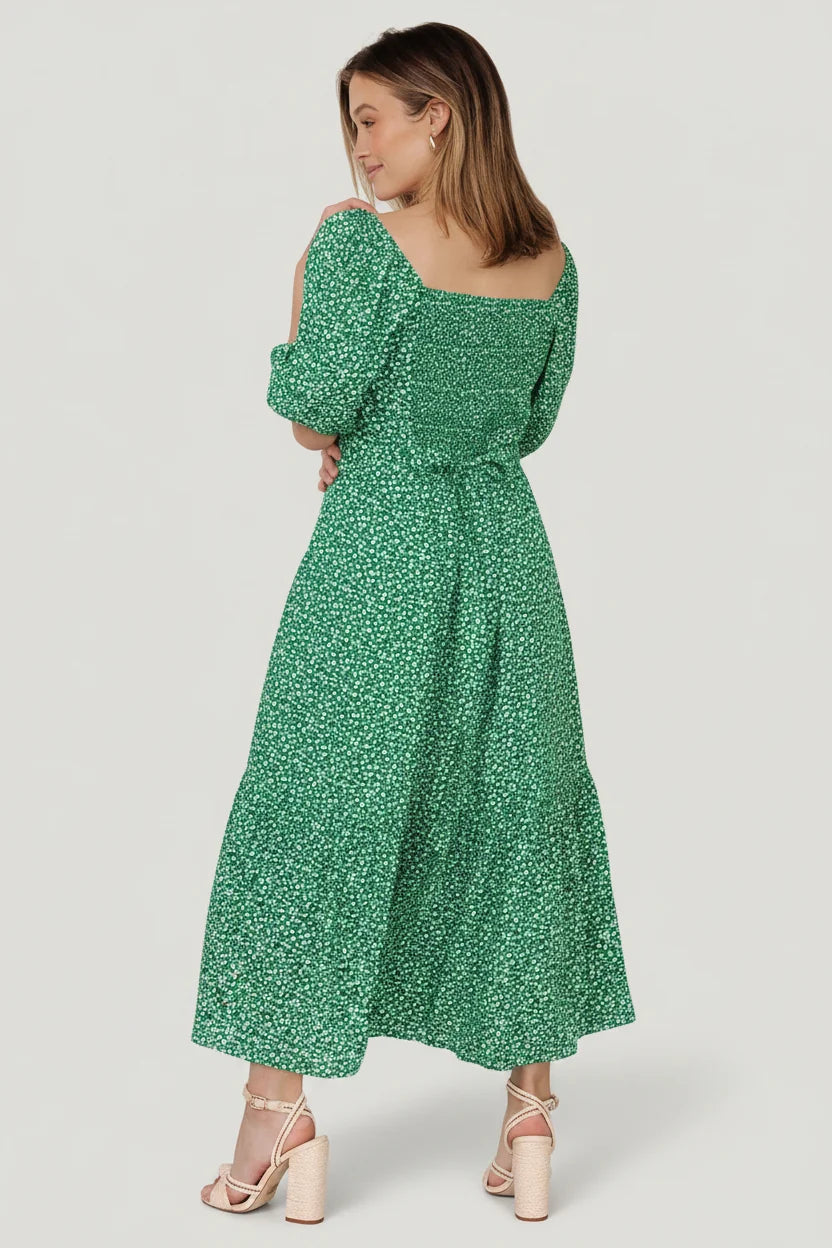 Elisabeth Button Dress | Green Floral