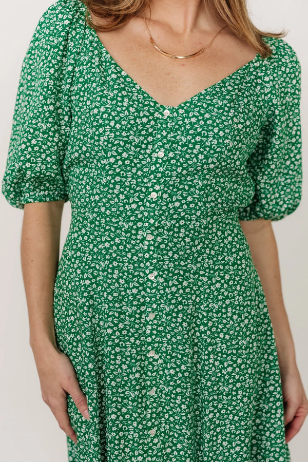 Elisabeth Button Dress | Green Floral