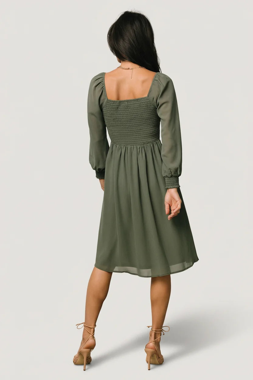 Elise Short Dress | Dark Sage