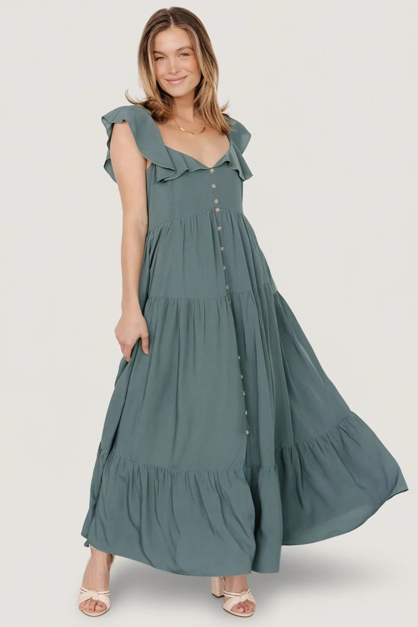Ellie Ruffle Top Dress | Deep Teal Main image