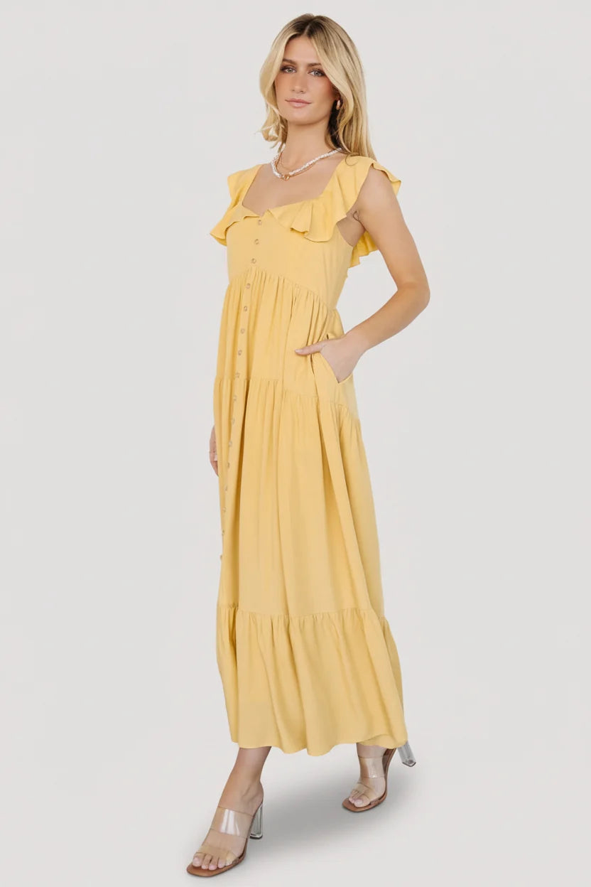 Ellie Ruffle Top Dress | Golden Yellow Main image