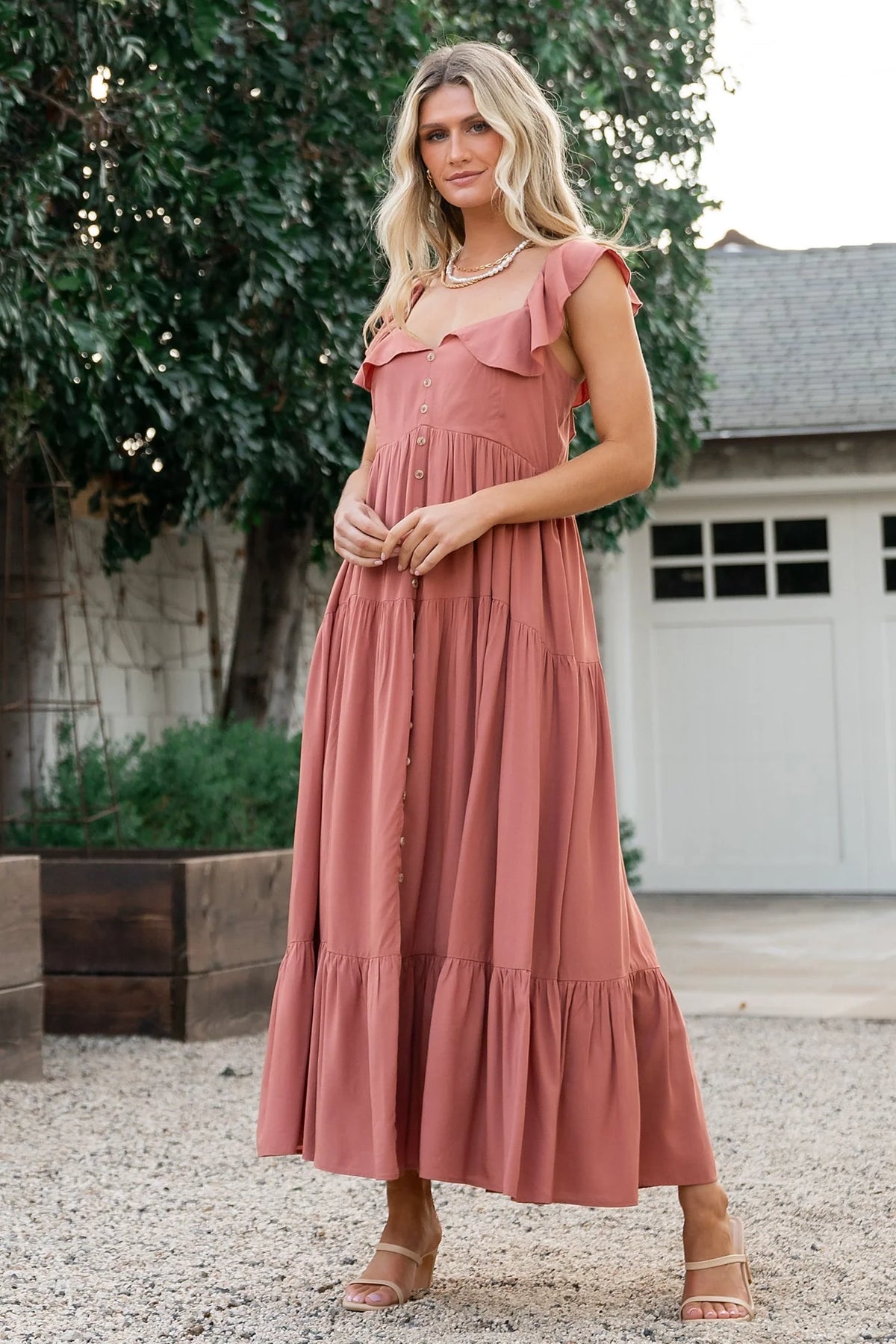 Ellie Ruffle Top Dress | Terracotta