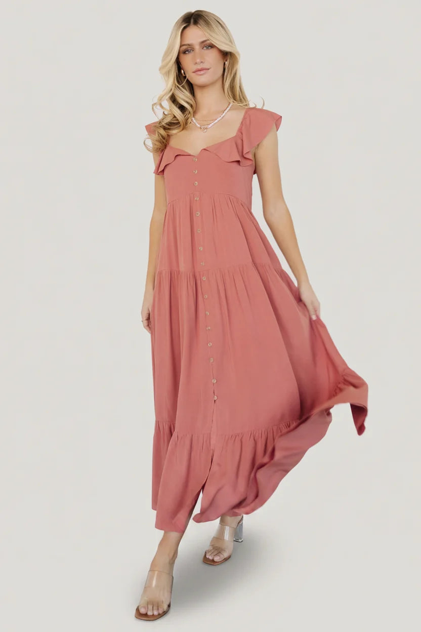 Ellie Ruffle Top Dress | Terracotta Main image