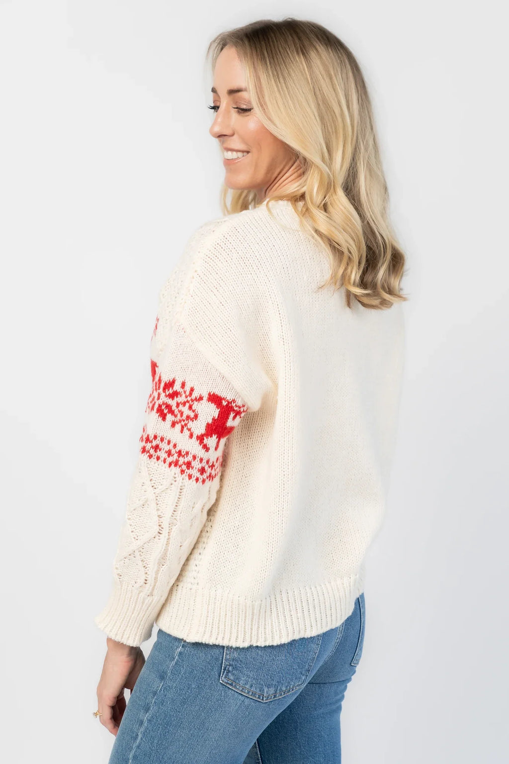 Elyse Sweater | Cream + Red