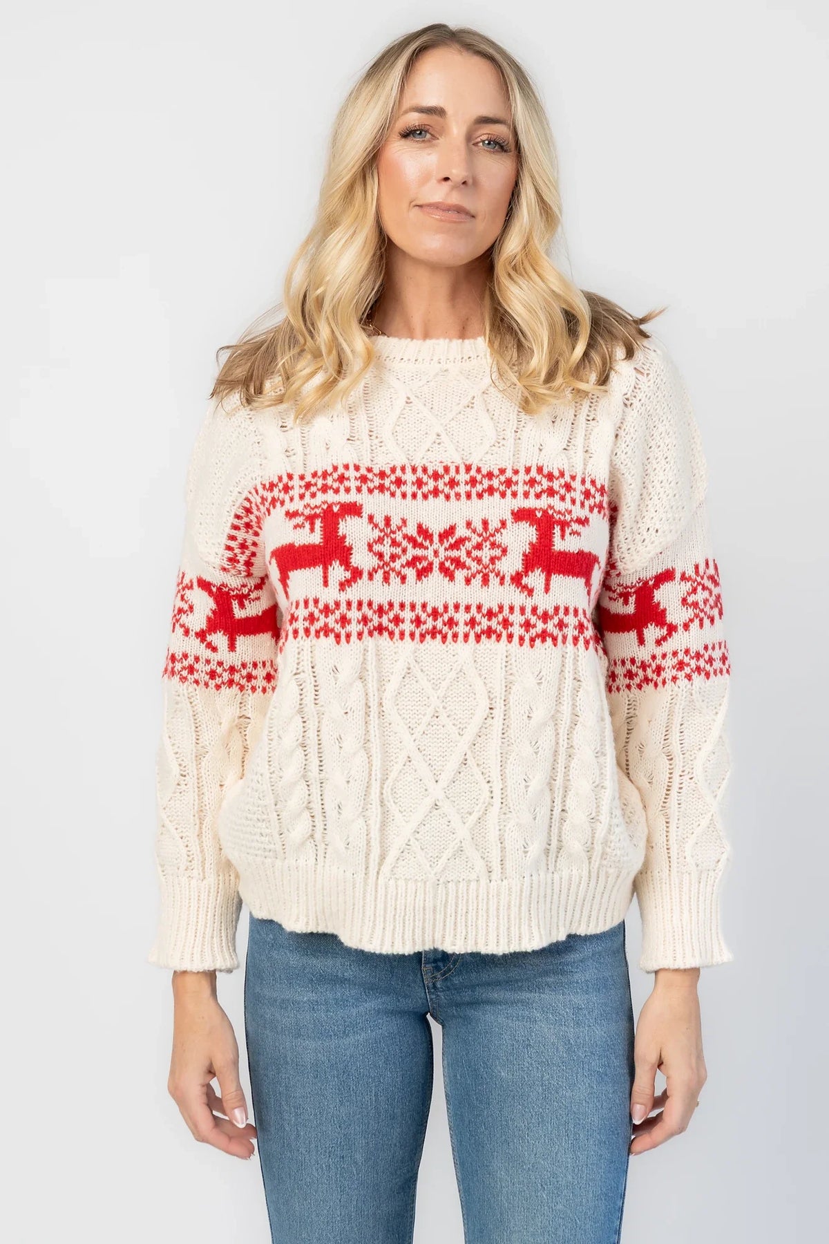 Elyse Sweater | Cream + Red Main image