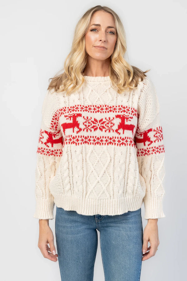 Elyse Sweater | Cream + Red
