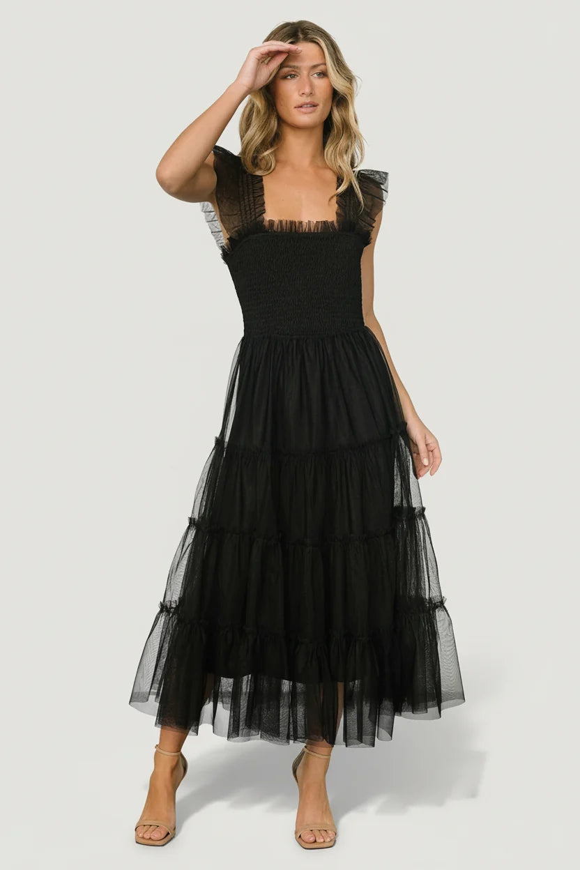 Emma Smocked Tulle Dress | Black Main image
