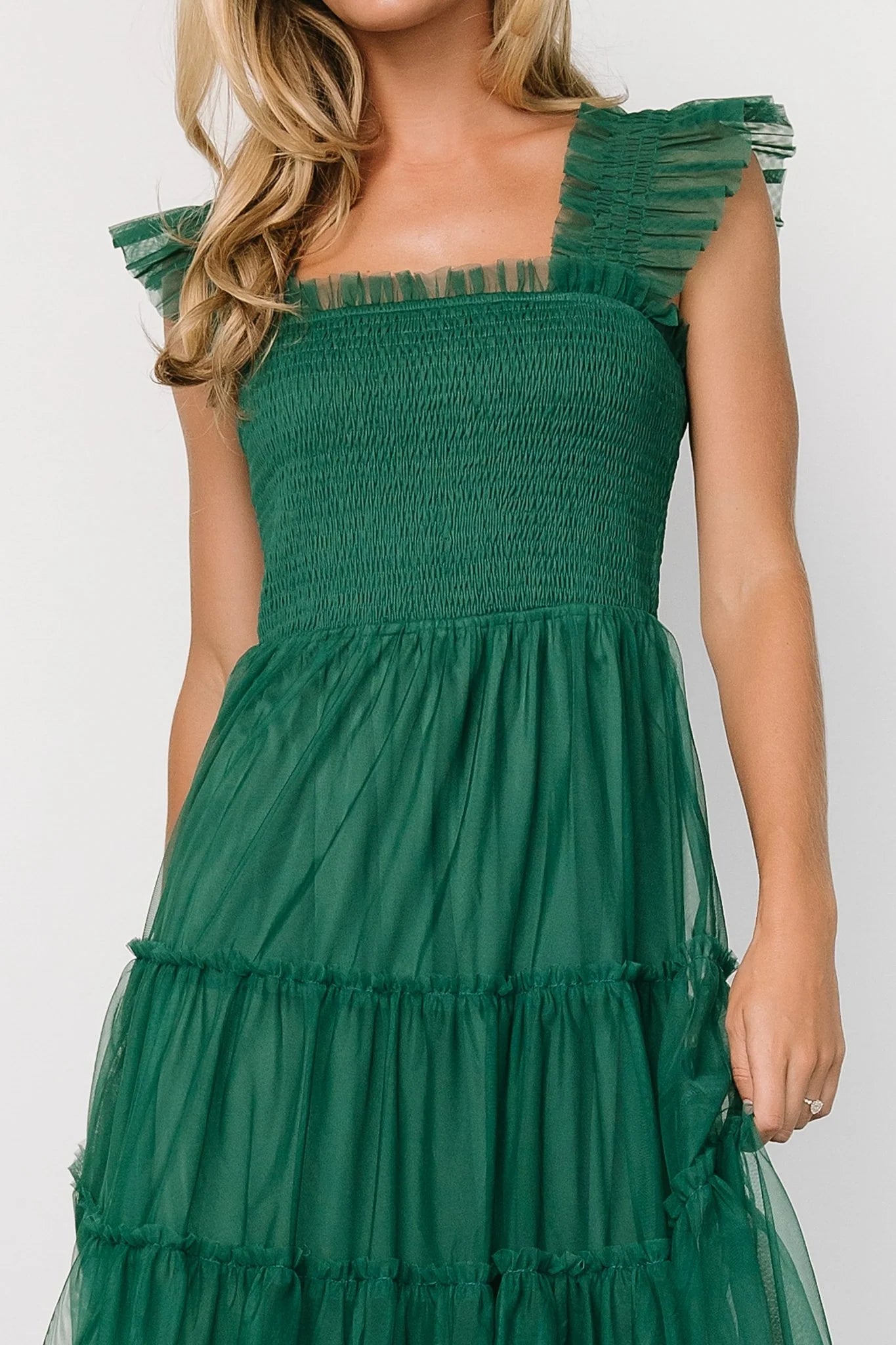 Emma Smocked Tulle Dress | Emerald Secondary image