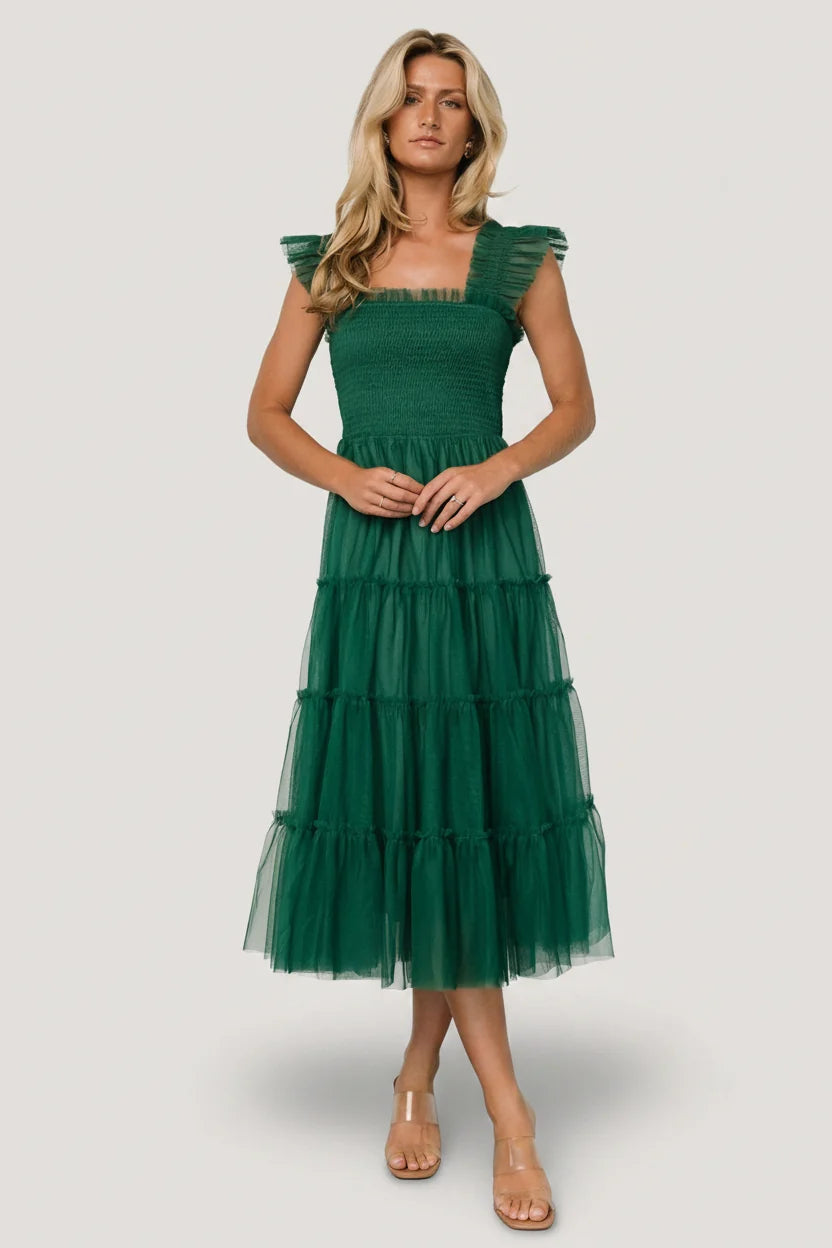 Emma Smocked Tulle Dress | Emerald