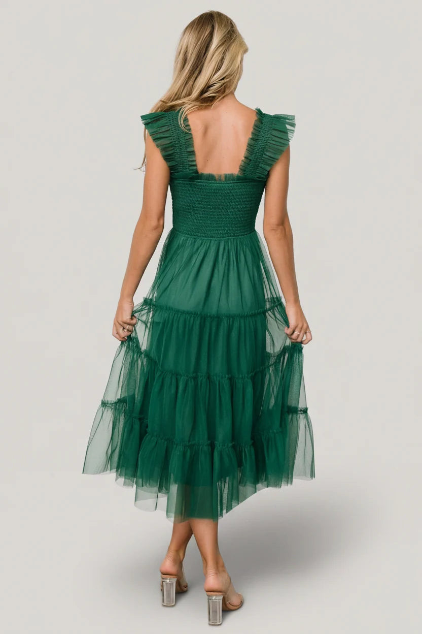 Emma Smocked Tulle Dress | Emerald