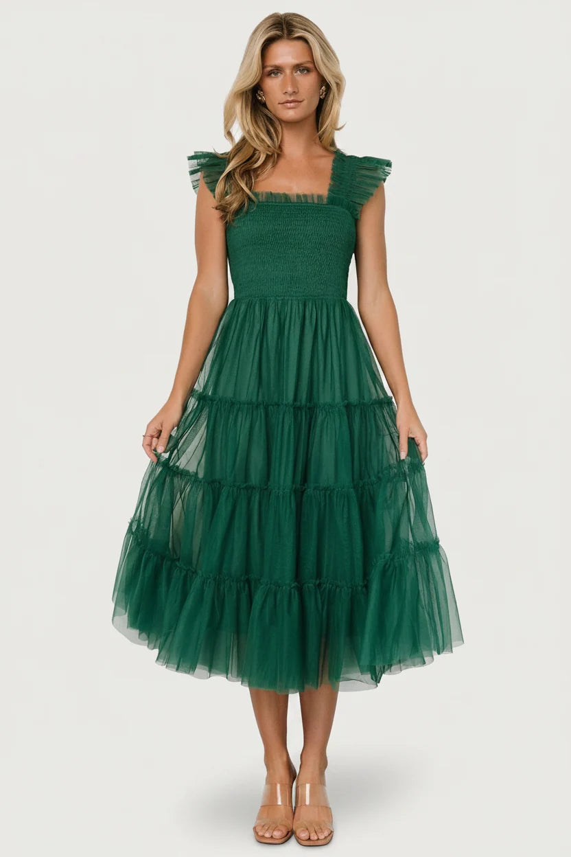 Emma Smocked Tulle Dress | Emerald