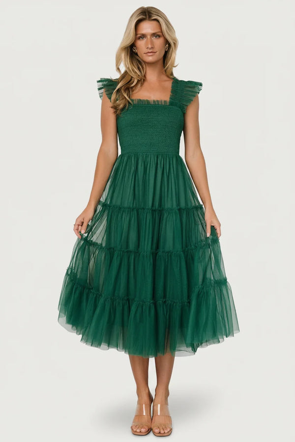 Emma Smocked Tulle Dress | Emerald