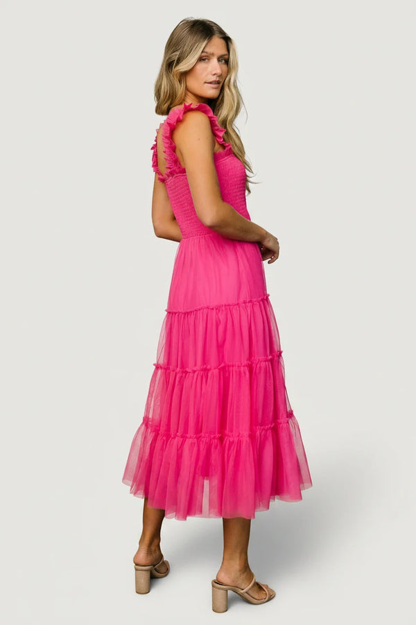 Emma Smocked Tulle Dress | Hot Pink