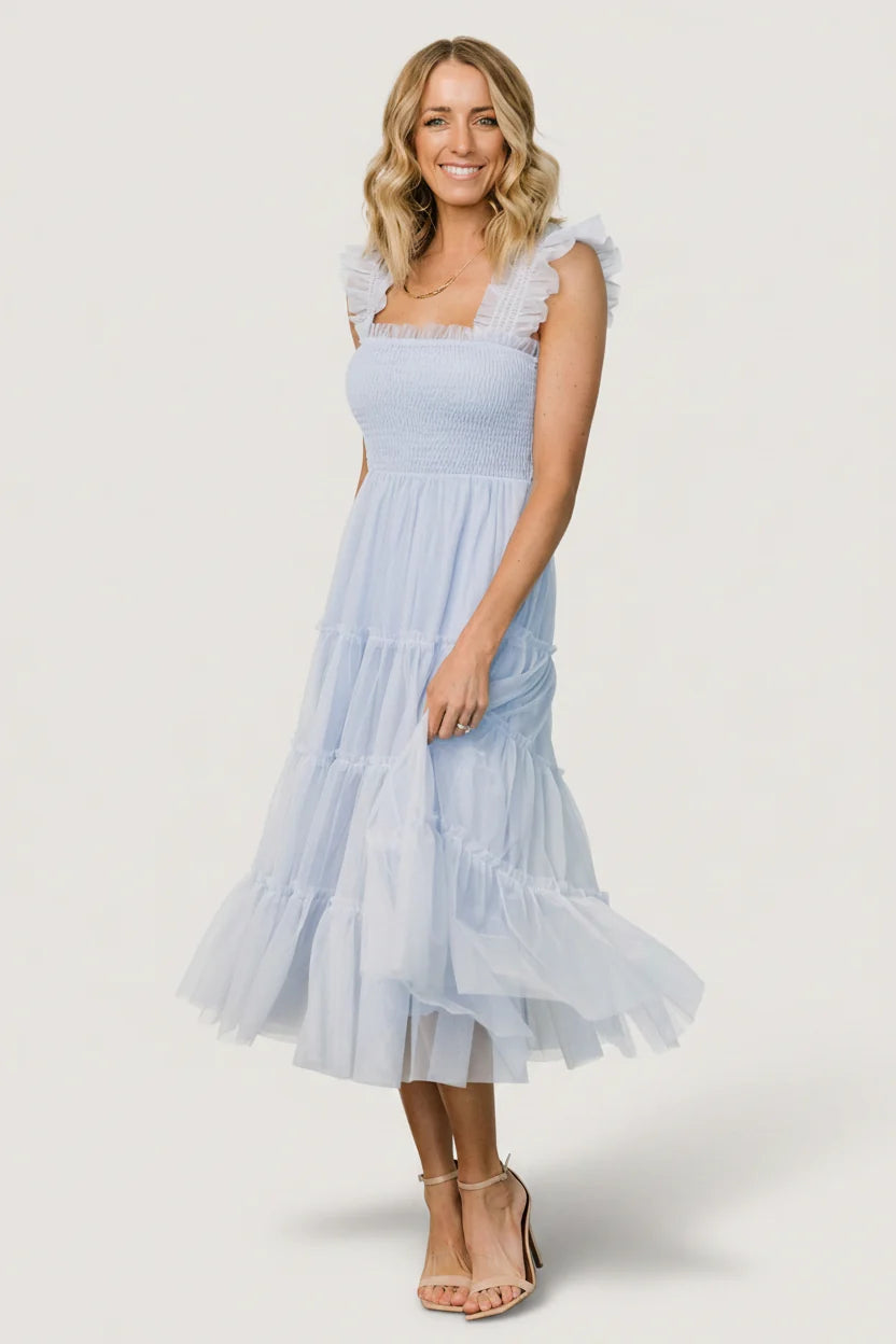 Emma Smocked Tulle Dress | Light Blue Main image