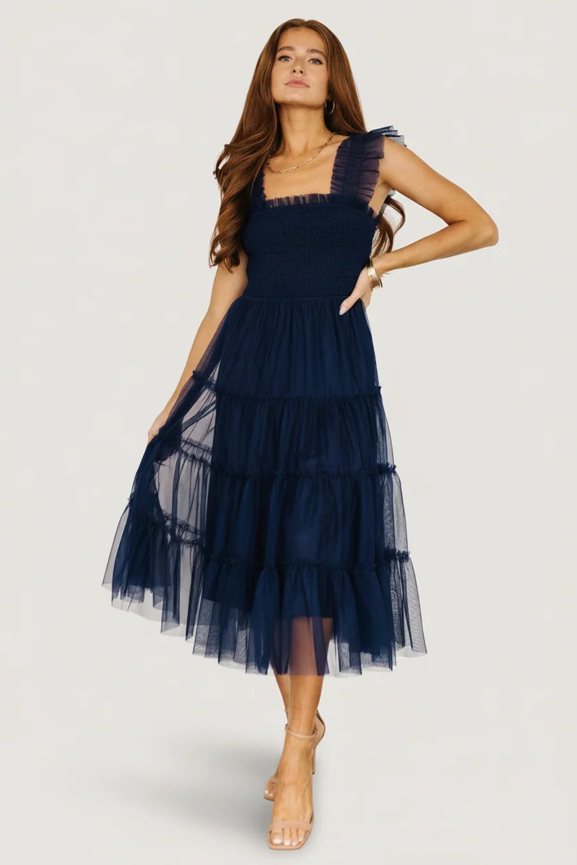 Emma Smocked Tulle Dress | Navy Main image