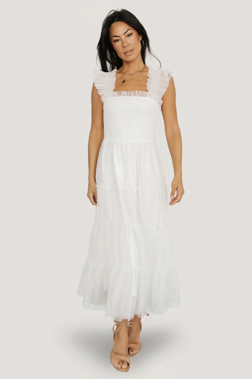 Emma Smocked Tulle Dress | Off White Main image