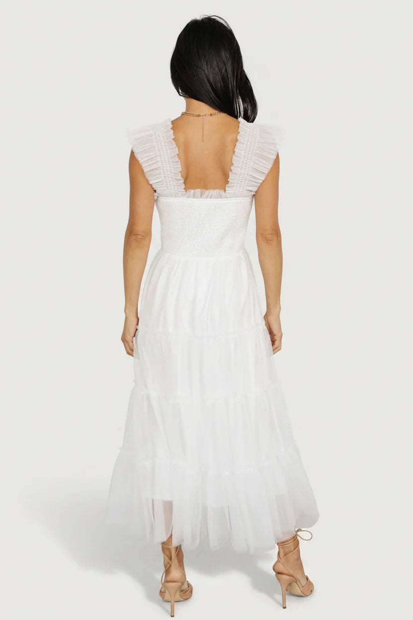 Emma Smocked Tulle Dress | Off White