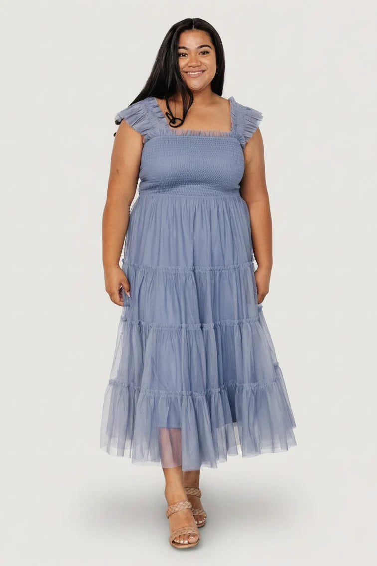 Emma Smocked Tulle Dress | Slate Blue Secondary image