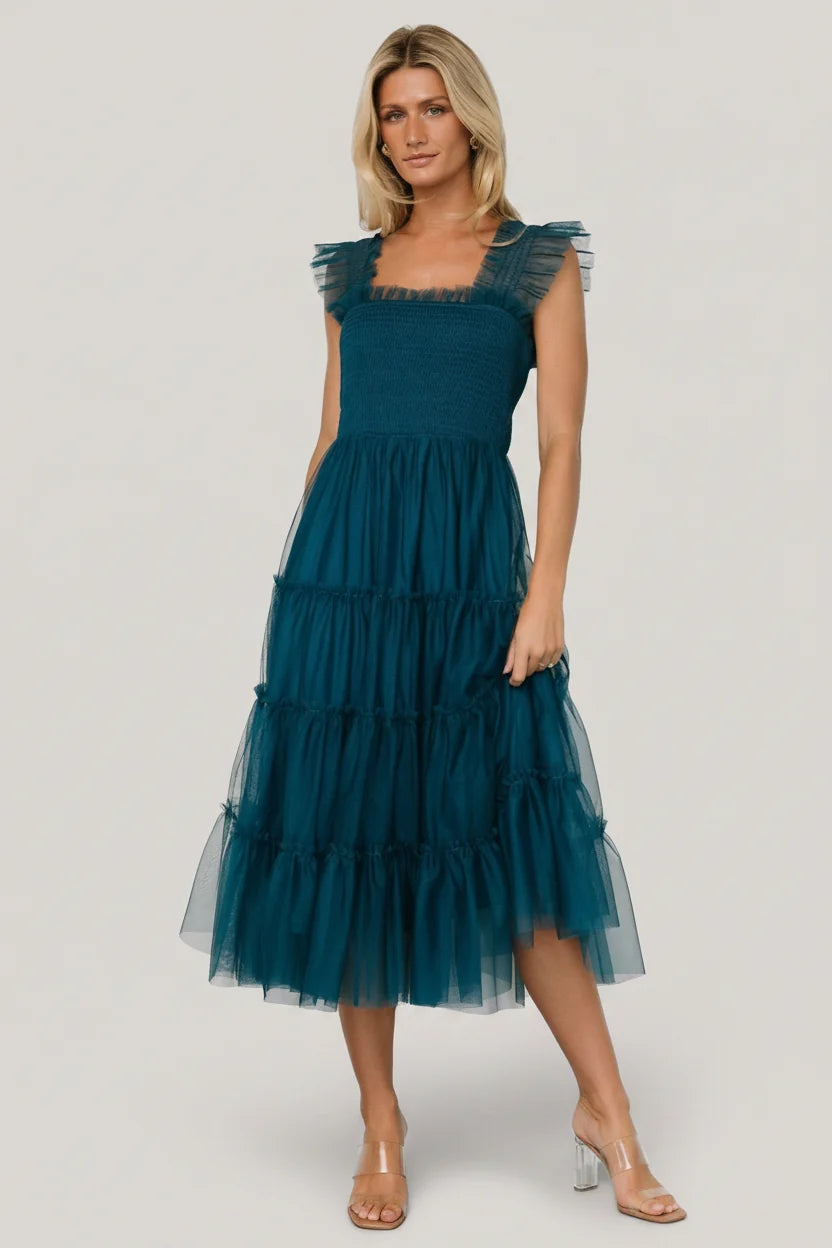 Emma Smocked Tulle Dress | Teal Main image