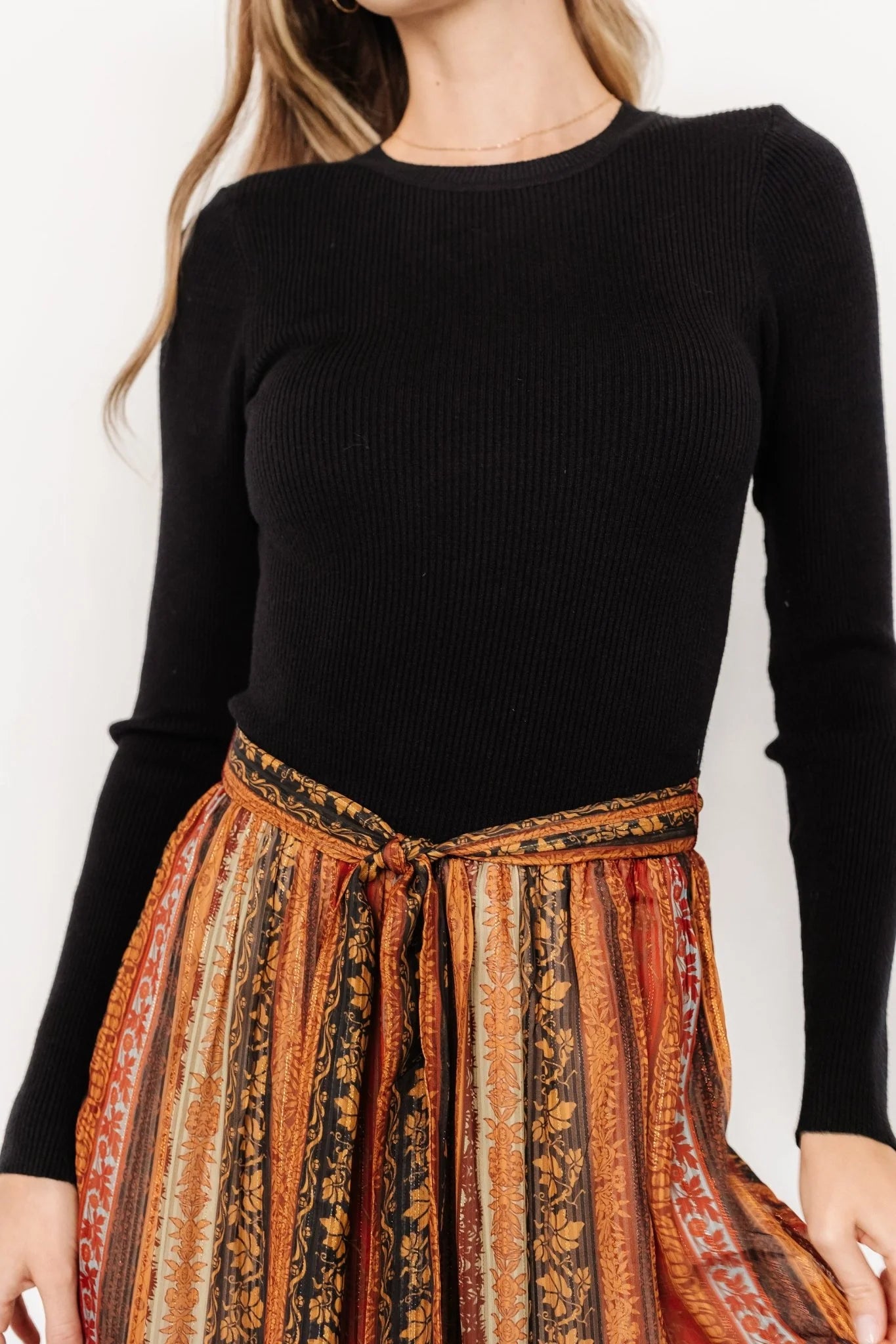 Emryn Sweater Dress | Black + Multi Print Secondary image