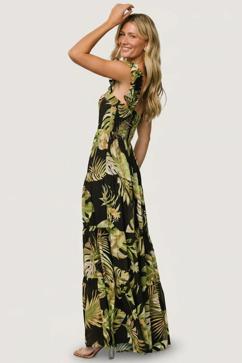Encinitas Maxi Dress | Tropical Green + Black