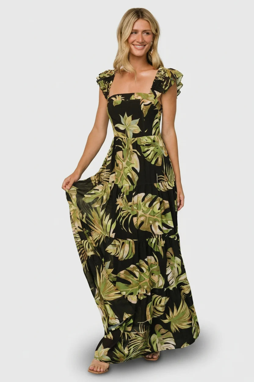 Encinitas Maxi Dress | Tropical Green + Black Secondary image