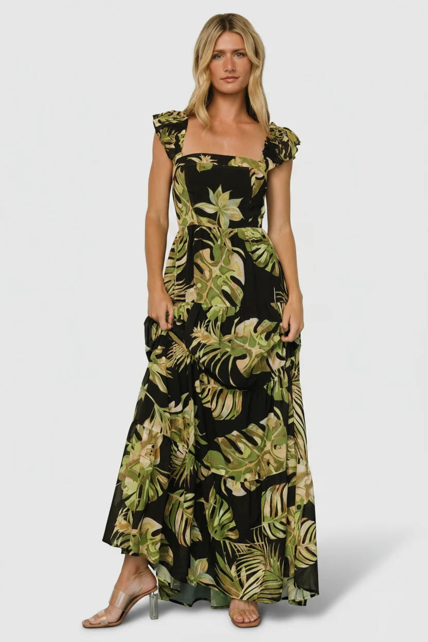 Encinitas Maxi Dress | Tropical Green + Black Main image