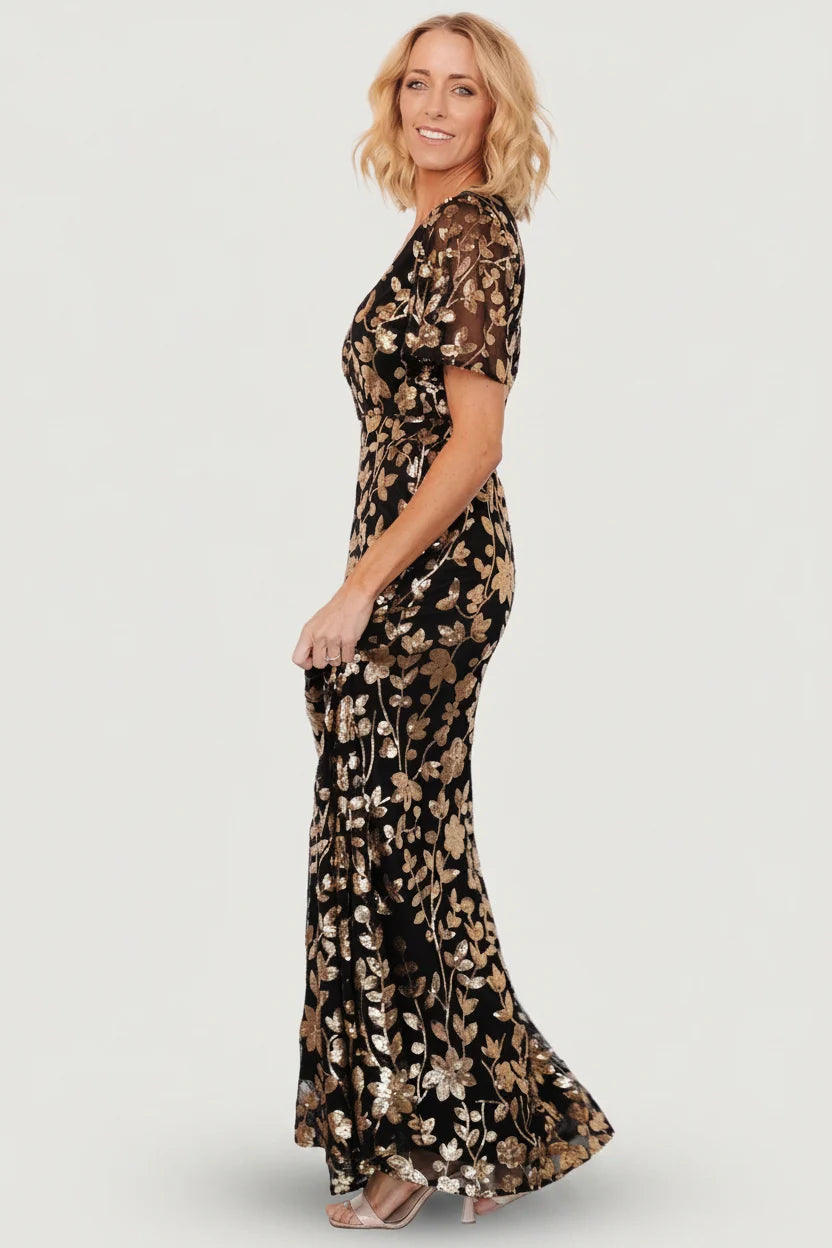 Esme Sequin Dress | Black + Gold